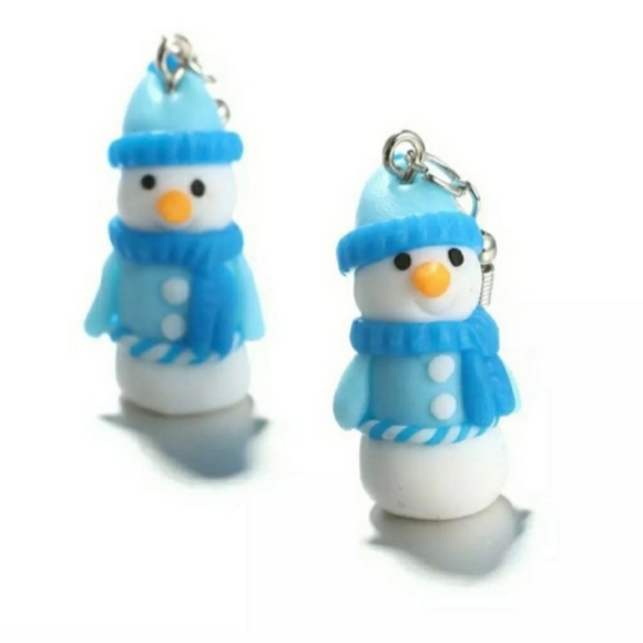 White & Blue Winter Holiday Snowman Dangle Drop Earrings New - Picture 2 of 9